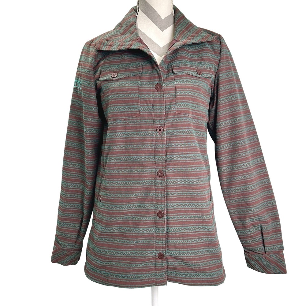 Nikita Women's M Western Print Button Front Riding‎ Jacket Hip Length Burgundy
